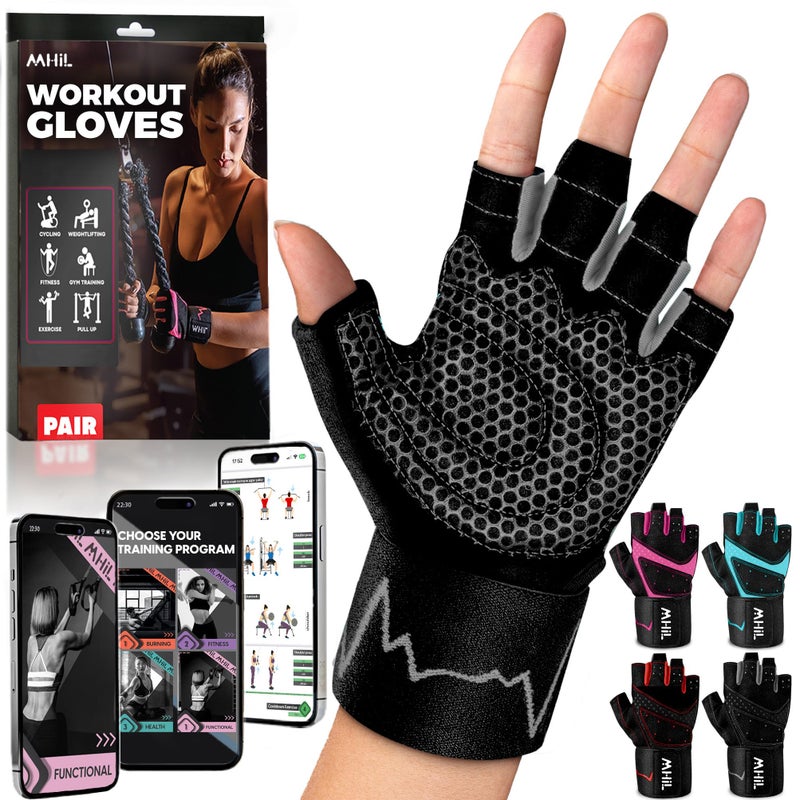 MhIL Workout Gloves for Women â€“ Breathable Gym Gloves for Women with Palm Protection and Enhanced Grip â€“ Padded Weight Lifting Glove for Womens with Wrist Wraps Support Weightlifting Exercise Cycling - Image 1
