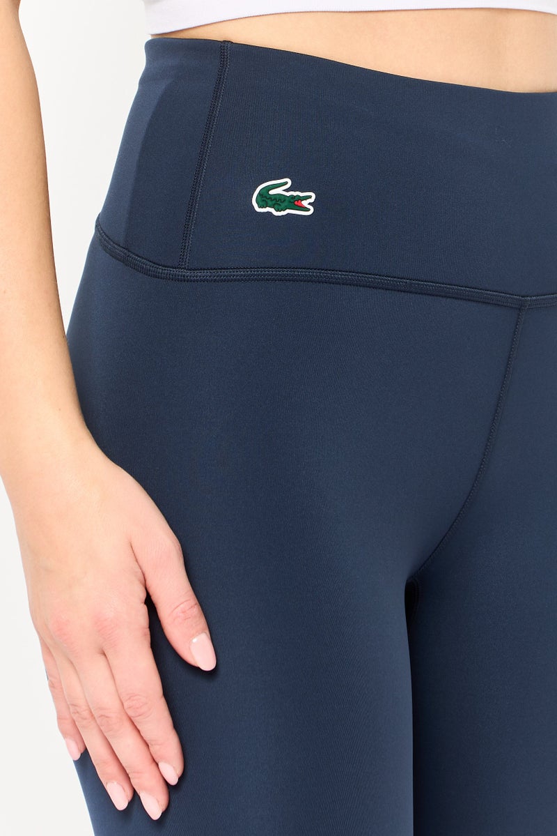 LACOSTE Women Tight Fit Training Cropped Leggings, Slate Blue - Image 3