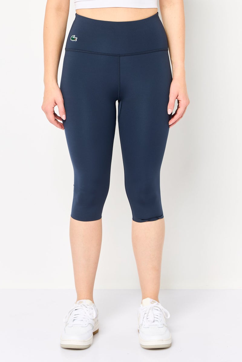 LACOSTE Women Tight Fit Training Cropped Leggings, Slate Blue - Image 1