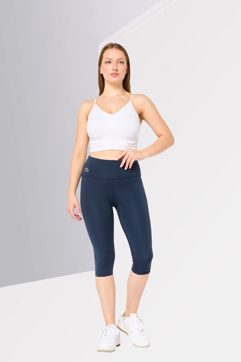 LACOSTE Women Tight Fit Training Cropped Leggings, Slate Blue - Image 2