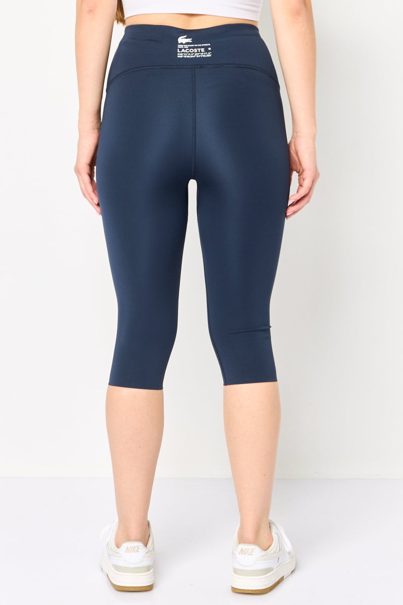 LACOSTE Women Tight Fit Training Cropped Leggings, Slate Blue - Image 4