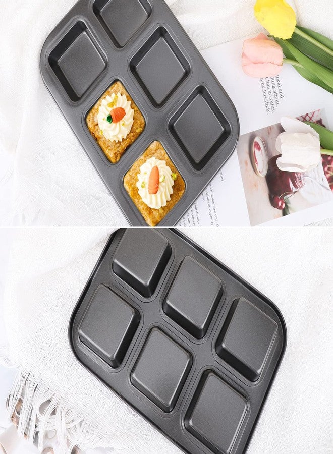 Beasea Antihaft-Brownie-Pfanne، 2 Stück، 6 Mulden، أسود، مربع، Brownie-Muffinform، Kuchenform، Mini-Käsekuchen، Cupcake، Backgeschirr، Karbonstahl، 2x3 Cutter، Backgeschirr für Ofen، Backen - Image 5