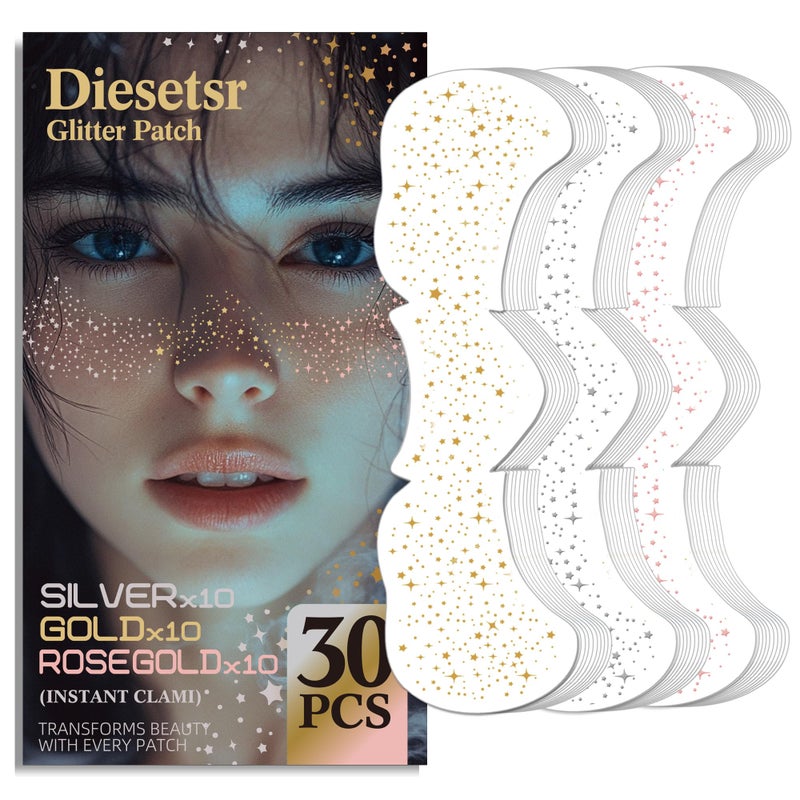 Diesetsr Glitter Freckles Face Tattoo, 30PCS Body Glitter Christmas Face Tattoos, Sparkle Patches for Women, Waterproof Fake Freckles,Festival Rave Outfits Festival Decorations (GOLD&Silver&Rose Gold) - Image 1
