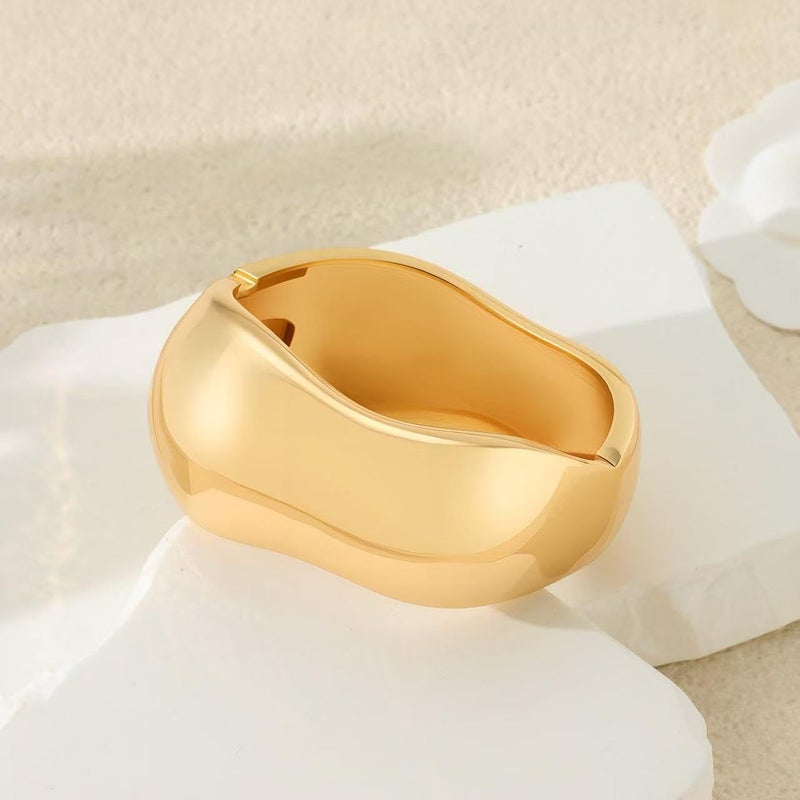 Rchslk 3Pcs Chunky Gold Bangles Bracelets For Women  Spring Hinged Big Stackable Bangles Set  Trendy Cuff Bracelet Stack Fashion Jewelry Gifts - Image 5