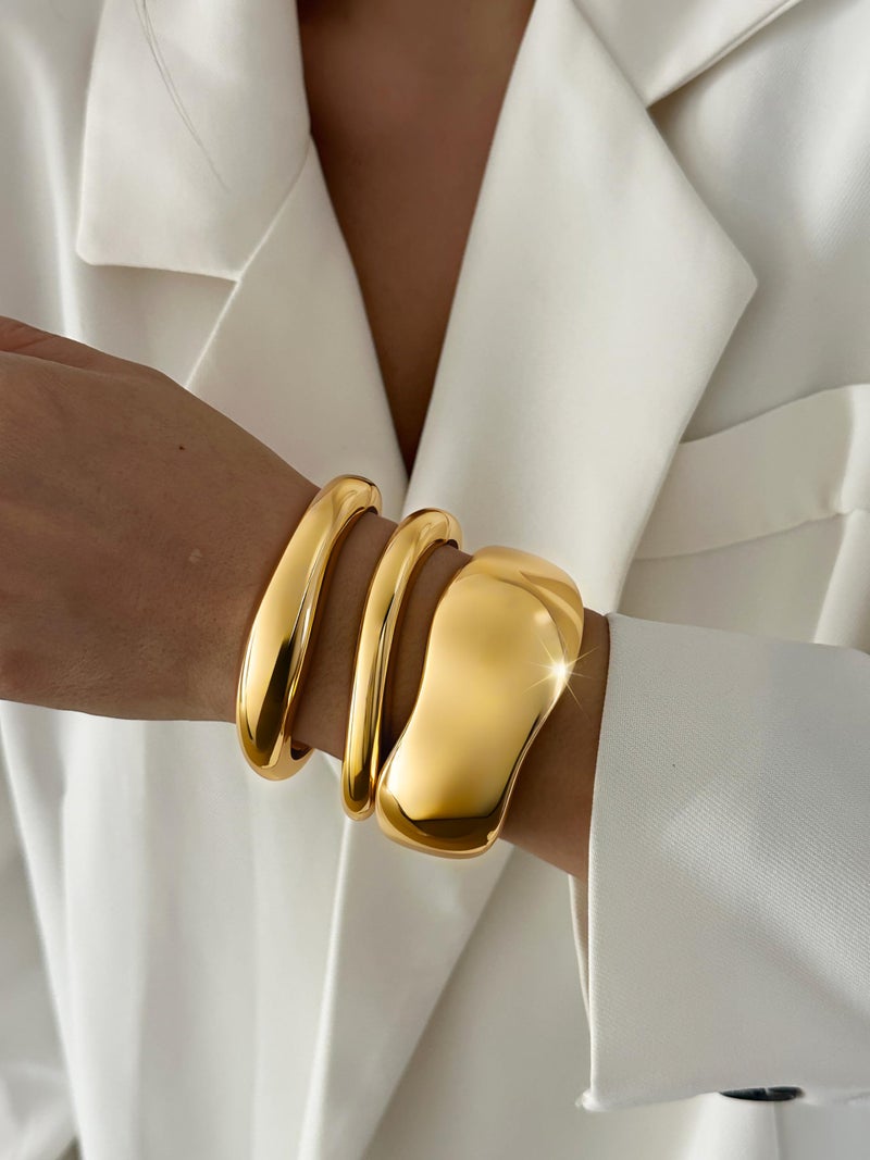 Rchslk 3Pcs Chunky Gold Bangles Bracelets For Women  Spring Hinged Big Stackable Bangles Set  Trendy Cuff Bracelet Stack Fashion Jewelry Gifts - Image 3
