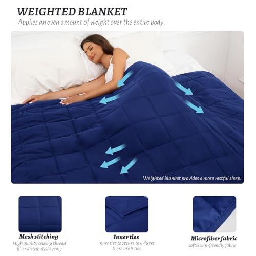 PRETTY NIGHT Weighted Blanket Queen Size NavyBlue 60''x80''x12lbs Weighted Blankets for Adults Heavy Blanket is Comfortable and Cozy - Image 4