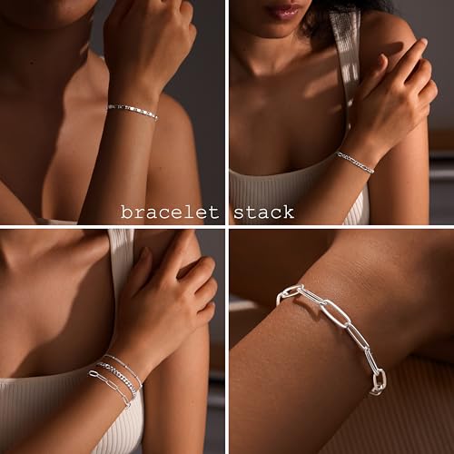 Gokeey Silver Bracelets for Women, Sterling Silver Beaded Paperclip Cuban Link Chain Bracelet Stack Set Pack for Women Trendy Dainty Simple Silver Jewelry Gifts - Image 4