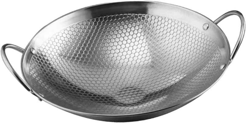 Stainless Steel Wok Double Ear Nonstick Deep Skillet Pot Thickened Fry Pan Wire Drawing Design Cookware Suitable for Family Use Daily Cooking, 9inch - Image 1