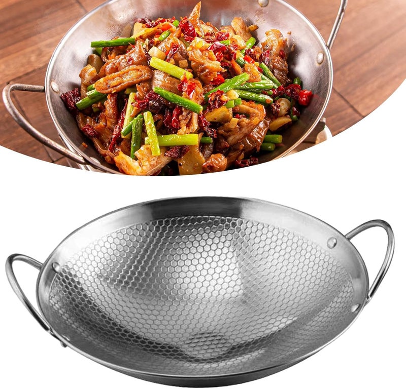 Stainless Steel Wok Double Ear Nonstick Deep Skillet Pot Thickened Fry Pan Wire Drawing Design Cookware Suitable for Family Use Daily Cooking, 9inch - Image 4
