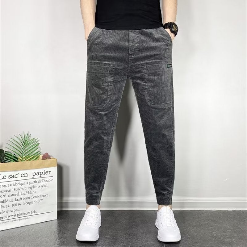 2023 Casual Mens Slim Corduroy Joggers Solid Trendy Coffee  - Image 2
