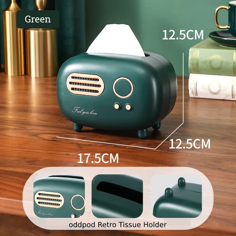 oddpod™ Vintage Retro Small Tissue Box Holder & Paper Towel Dispenser for Office, Living Room, Bedroom, Night Stand & Desk - Pine Green - Image 3