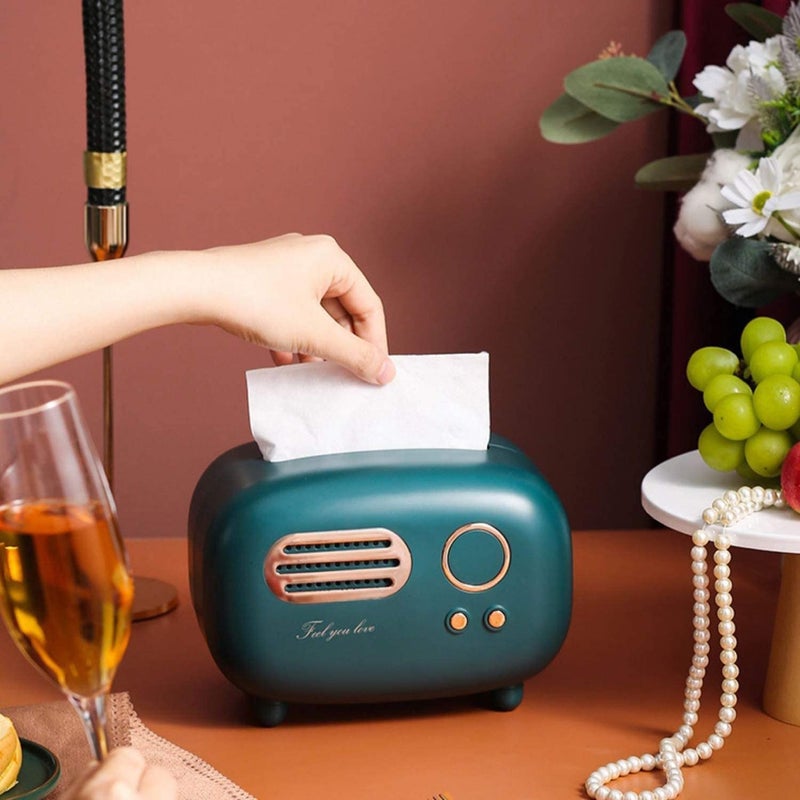 oddpod™ Vintage Retro Small Tissue Box Holder & Paper Towel Dispenser for Office, Living Room, Bedroom, Night Stand & Desk - Pine Green - Image 2