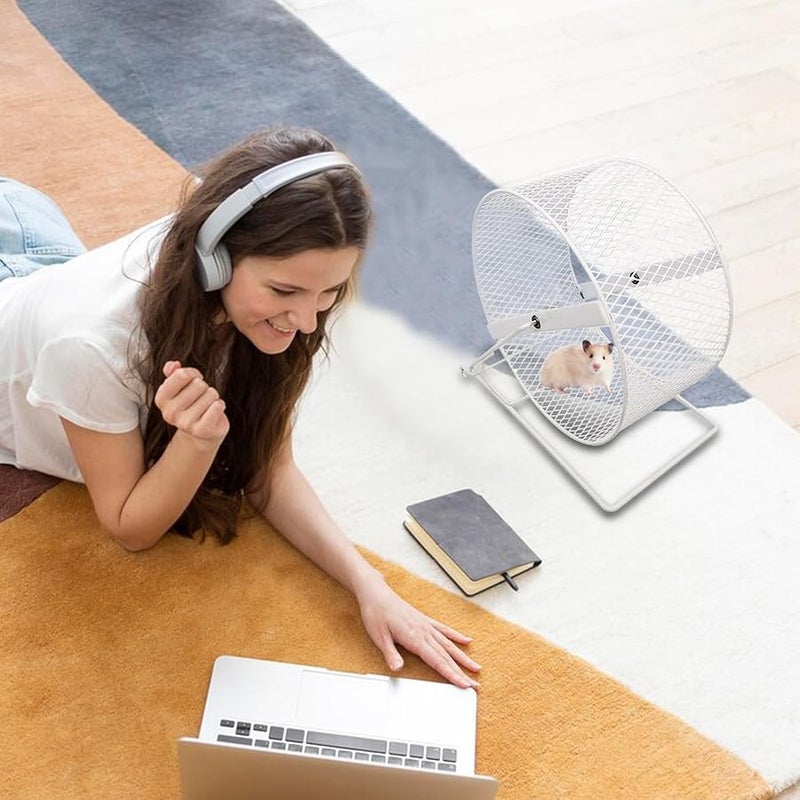 White Silent Hamster Running Wheel Small Animal Exercise Wheel with Stable Stand - Image 3