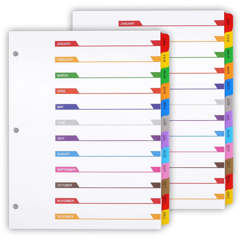Coidea Monthly Binder Dividers for 3 Ring Binder, COIDEA Jan-Dec Dividers for 3 Ring Binder, 12 Tabs Multicolor Month Binder Dividers with Customizable Table of Contents Page for School Office Organizing - Image 1