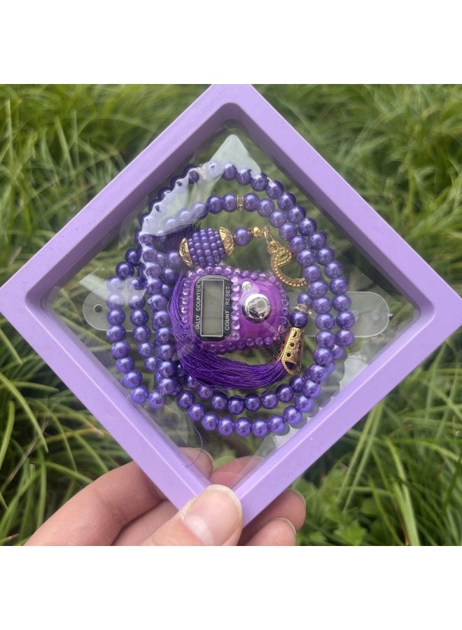 Huitich Digital Elegance 99 Glass Bead Tasbeeh Gift Set with Digital Counter Purple - Image 4