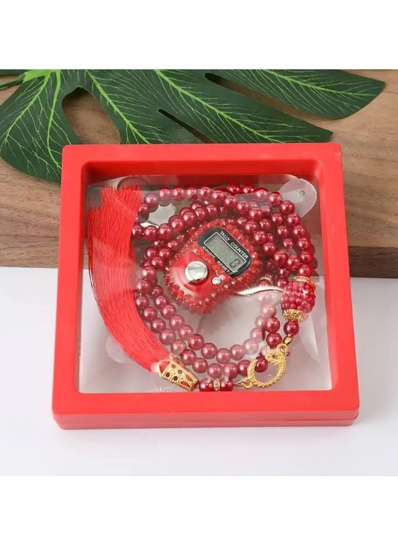 Huitich - Digital Elegance 99 Glass Bead Tasbeeh Gift Set with Digital Counter Assorted - Image 1