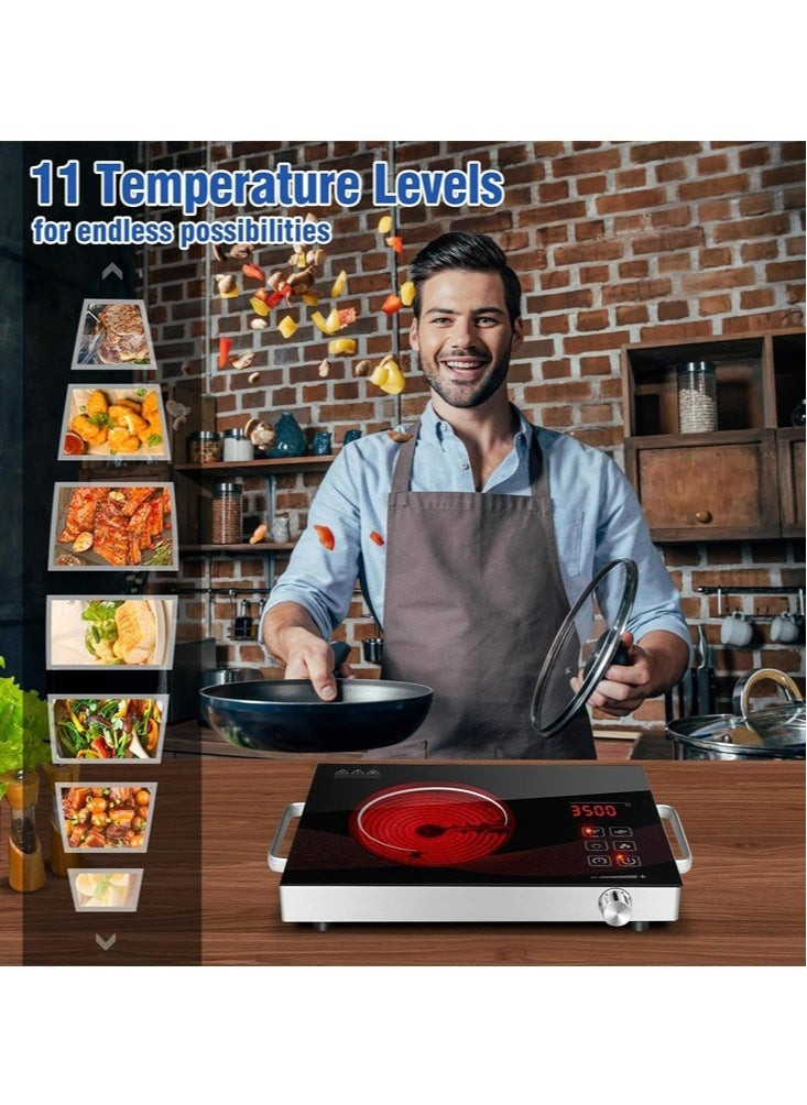 Meikk 2200W Single Infrared Cooker Ceramic Hot Plate for Cooking, with Adjustable Temperature & Stay Cool Handles, Suitable for Office/Home/Camp Use, Compatible for All Cookwares  - Image 5