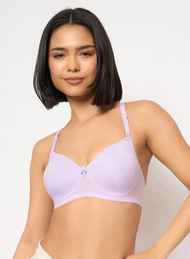 كلوفيا Purple Padded Non-Wired Full Coverage Self-Striped Multiway Bra