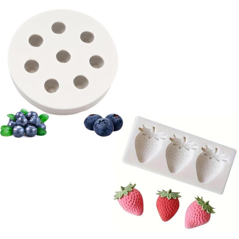Skytail 2 Pack Blueberry & Strawberry Silicone Fondant Molds Gumpaste Chocolate Candy Cake Decoration Cupcake Topper Jello Gummy Ice Cube Sugarcraft Clay Epoxy Resin Craft Candle Food Dessert Waxmelts - Image 1