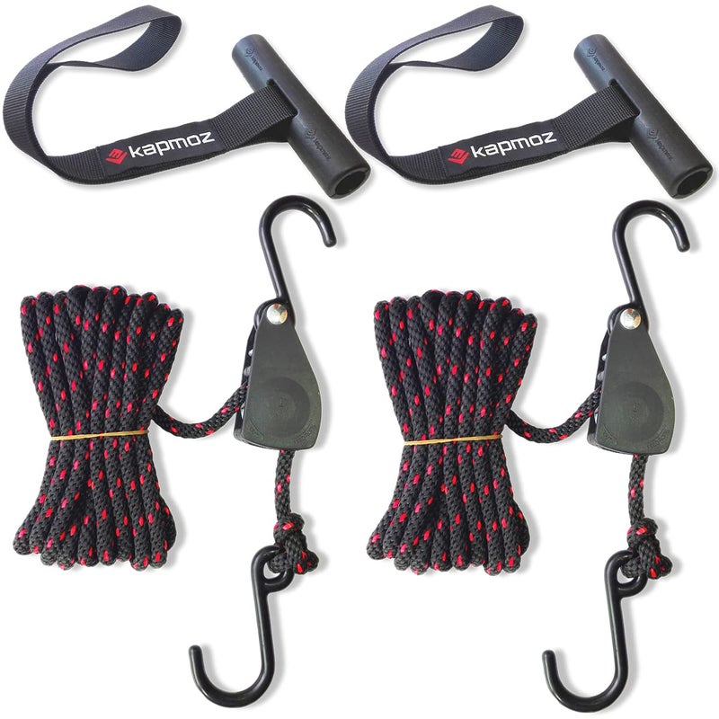 LE KAPMOZ Kayak tie Down Straps Bow and Stern tie Downs Loops Strap Ratchet Rope Canoe Pulley Hanger Anchor Point Tying Kits - Image 2
