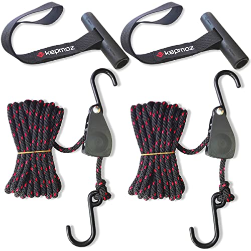 LE KAPMOZ Kayak tie Down Straps Bow and Stern tie Downs Loops Strap Ratchet Rope Canoe Pulley Hanger Anchor Point Tying Kits - Image 1