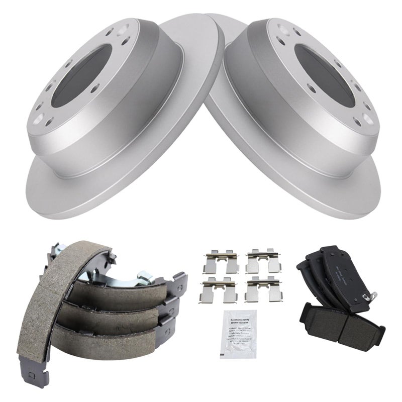 TRQ TRQ Rear Brake Pad & Rotor Kit Brake Pads Brake Rotor Parking Brake Shoe Set Ceramic Premium G-Coated Compatible with 2007 Hyundai Entourage 2006 Kia Sedona - Image 2