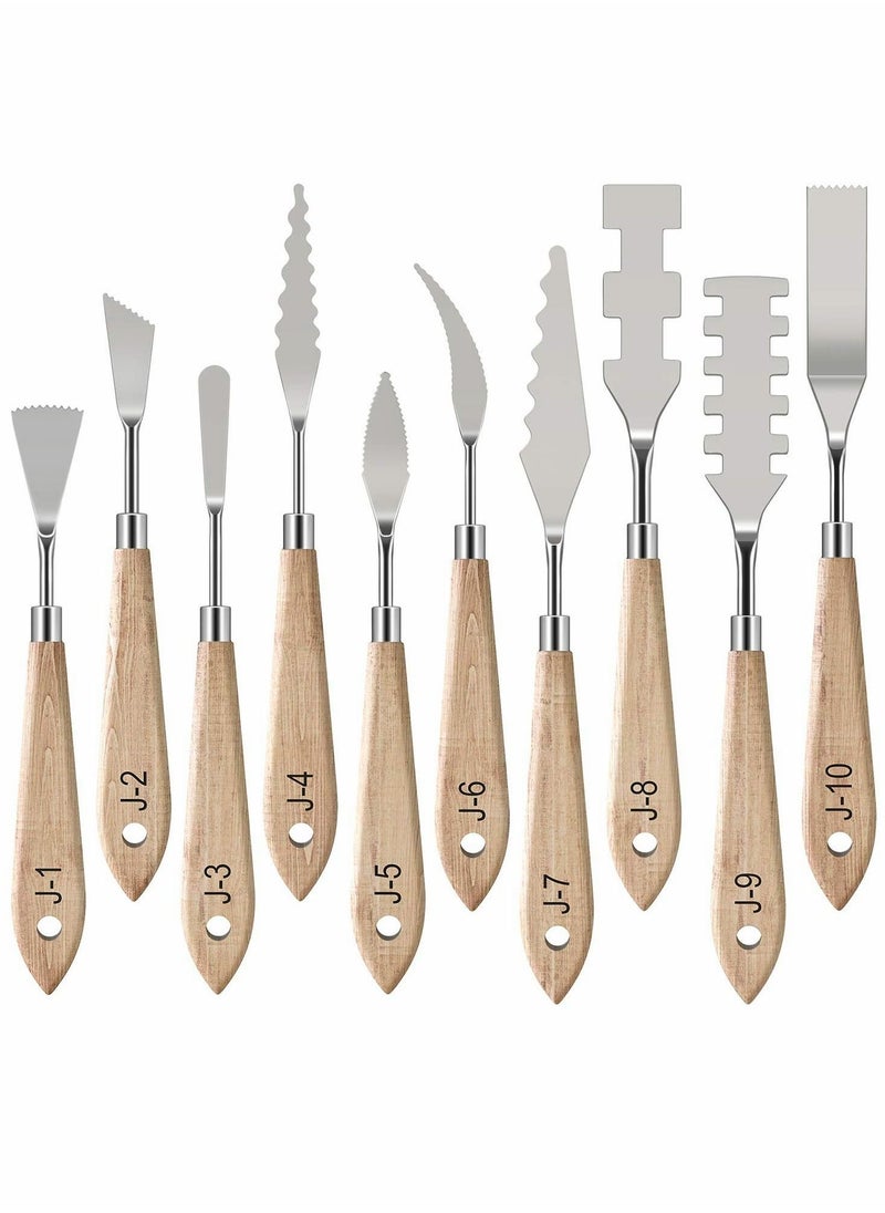 Painting Knife Set, 10 Pcs Stainless Steel Palette Knife Set, Thin and Flexible Art Tools with Wooden Handle for Oil Painting, Canvas Acrylic Painting, Color Mixing & Texture - Image 1