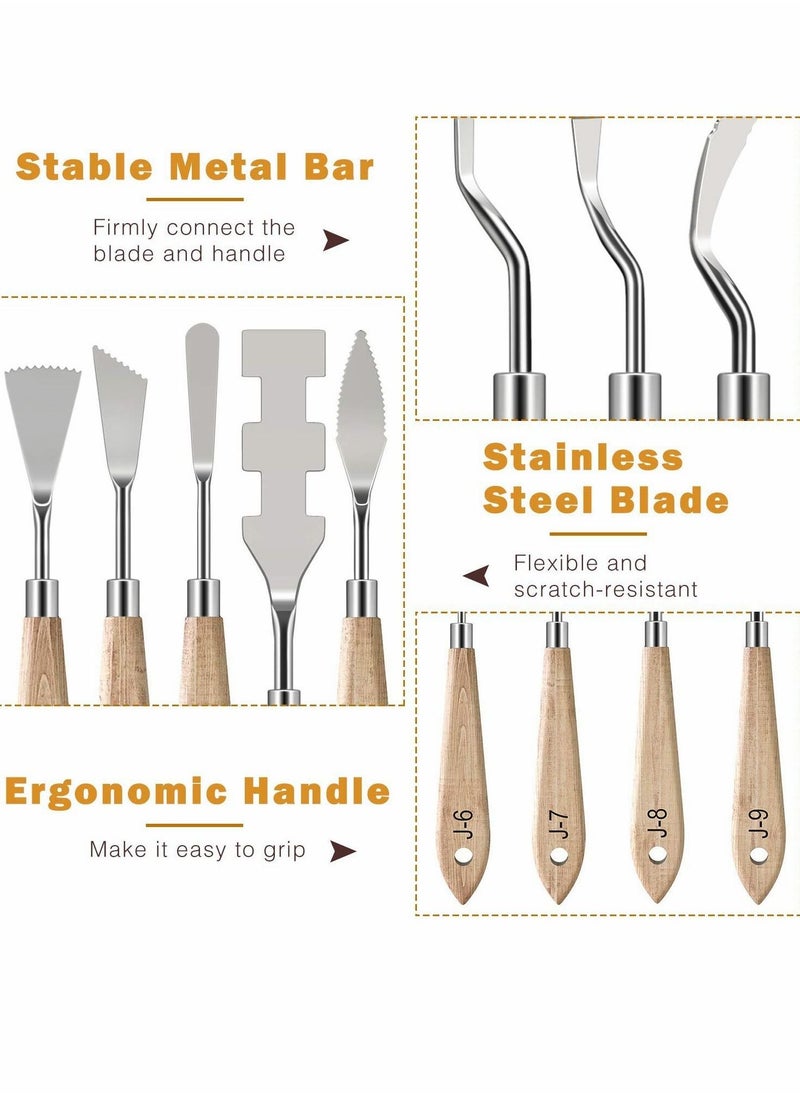 Painting Knife Set, 10 Pcs Stainless Steel Palette Knife Set, Thin and Flexible Art Tools with Wooden Handle for Oil Painting, Canvas Acrylic Painting, Color Mixing & Texture - Image 3