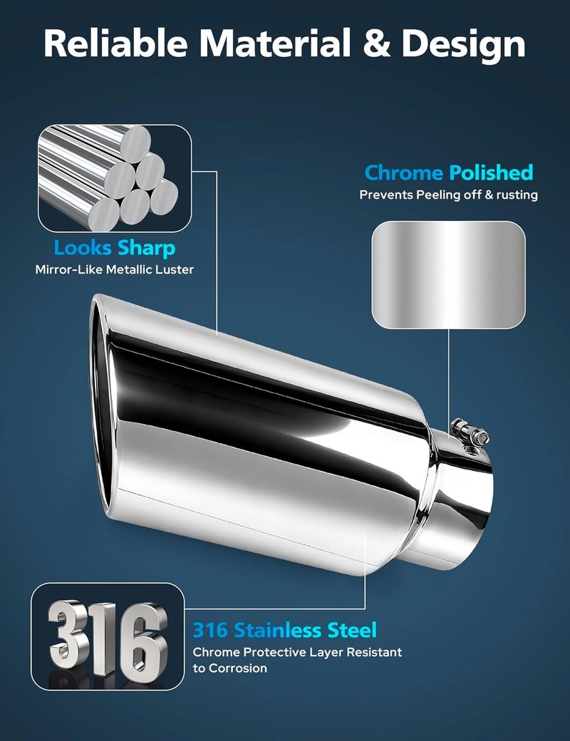 Anki RP Remarkable Power 5" Inlet 7" Outlet 15" Long Stainless Steel Rolled Edge Diesel Exhaust Tip - Image 5