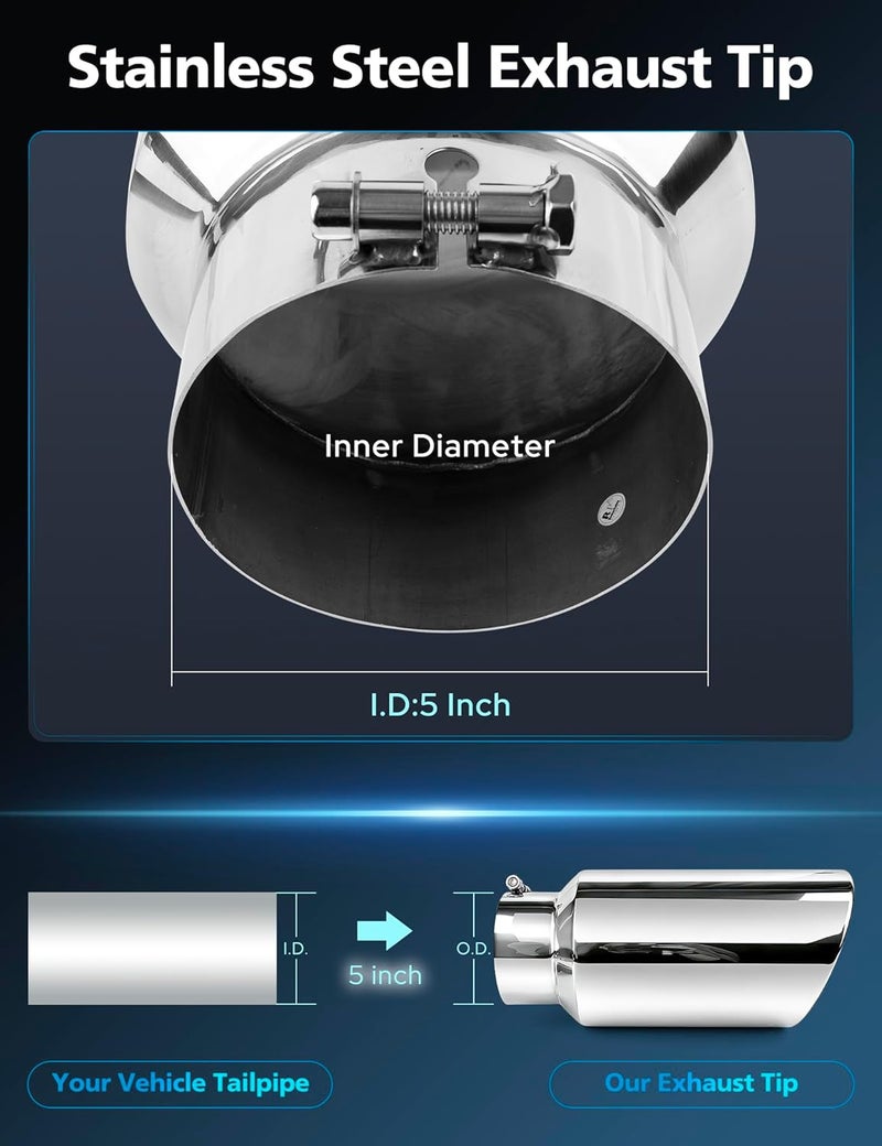Anki RP Remarkable Power 5" Inlet 7" Outlet 15" Long Stainless Steel Rolled Edge Diesel Exhaust Tip - Image 4