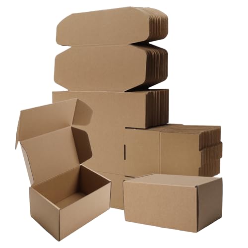 BIOBROWN 6x4x3" 50 Pack Corrugated Cardboard Boxes Small Shipping Box for Packaging Small Business Mailer Mailing Kraft - Image 1