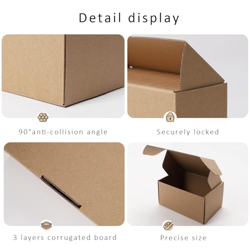 BIOBROWN 6x4x3" 50 Pack Corrugated Cardboard Boxes Small Shipping Box for Packaging Small Business Mailer Mailing Kraft - Image 5