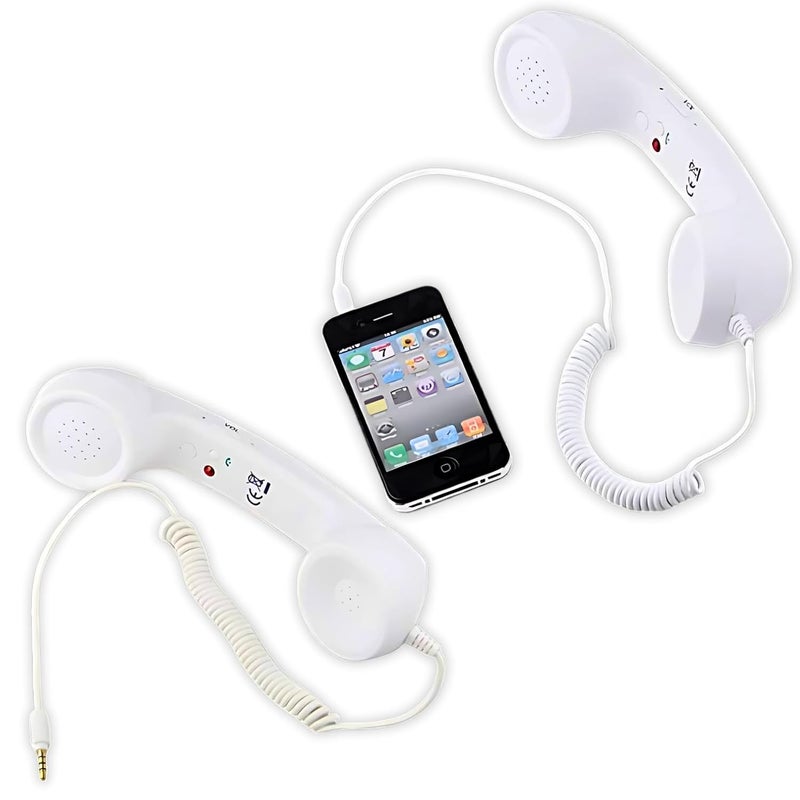 Drumstone (𝗕𝘂𝘆 𝟭 𝗚𝗲𝘁 𝟭) Radiation-Free Retro Handset Receiver | 3.5mm Wired Phone Headset for Clear Calls |Compatible with Smartphones & Tablets | Vintage Charm - 𝟏𝟓 Years Warranty (White) - Image 1