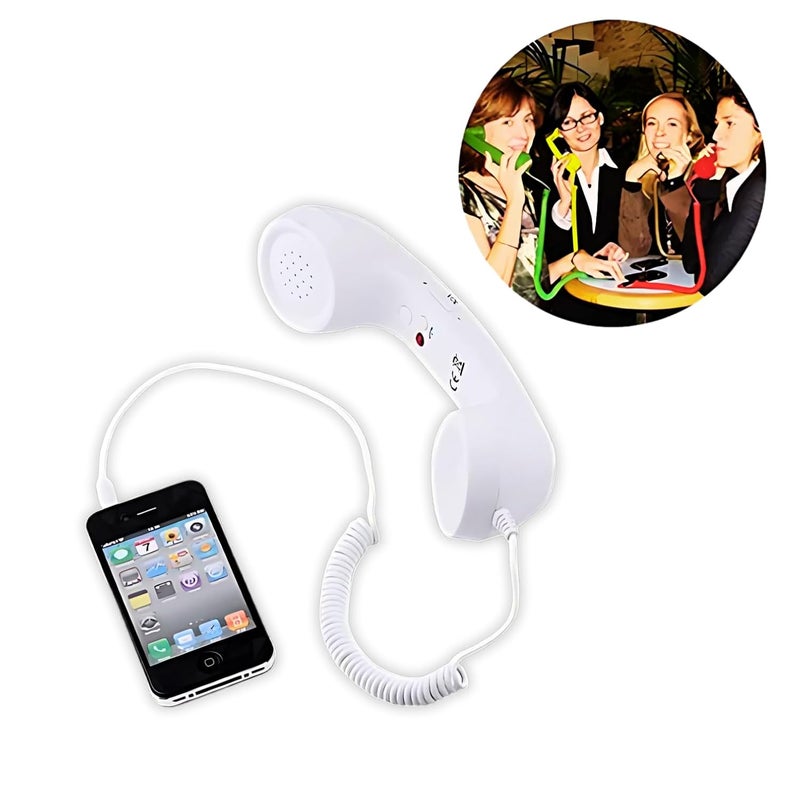 Drumstone (𝗕𝘂𝘆 𝟭 𝗚𝗲𝘁 𝟭) Radiation-Free Retro Handset Receiver | 3.5mm Wired Phone Headset for Clear Calls |Compatible with Smartphones & Tablets | Vintage Charm - 𝟏𝟓 Years Warranty (White) - Image 4
