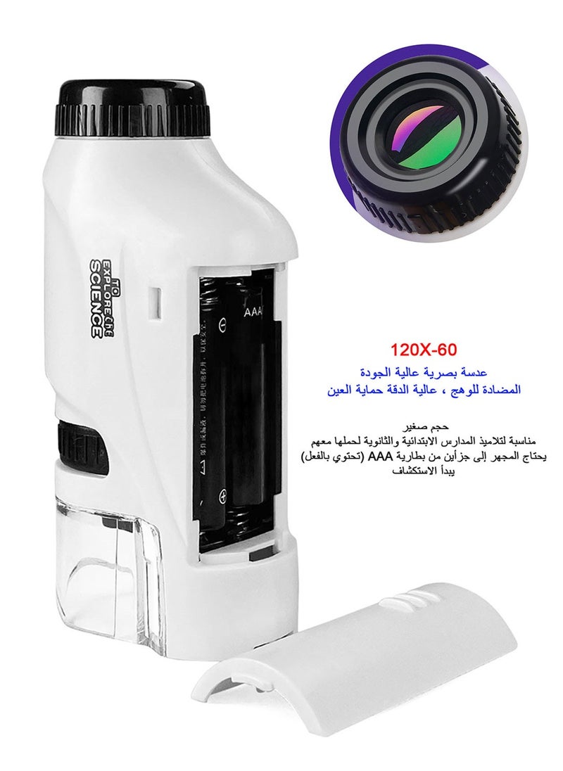 QUXUNV - Pocket Microscope, Kids Microscope with LED Light, Pocket Microscope for Kids 60x-120x, Handheld Microscope Portable Microscope for Students and Children - Image 1
