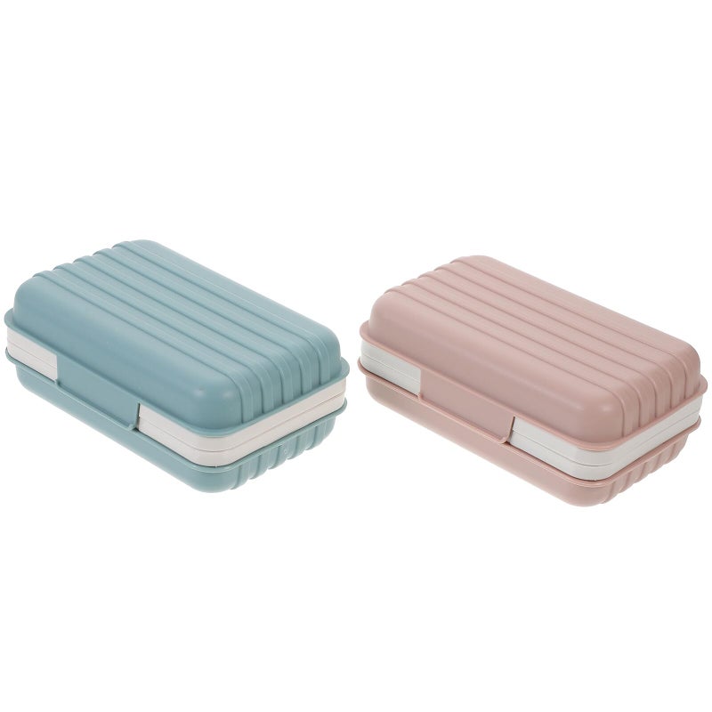 2pcs Leakproof Portable Soap Dish with Sealed Lid for Travel Camping Gym Bathroom Light Blue and Pink - Image 2