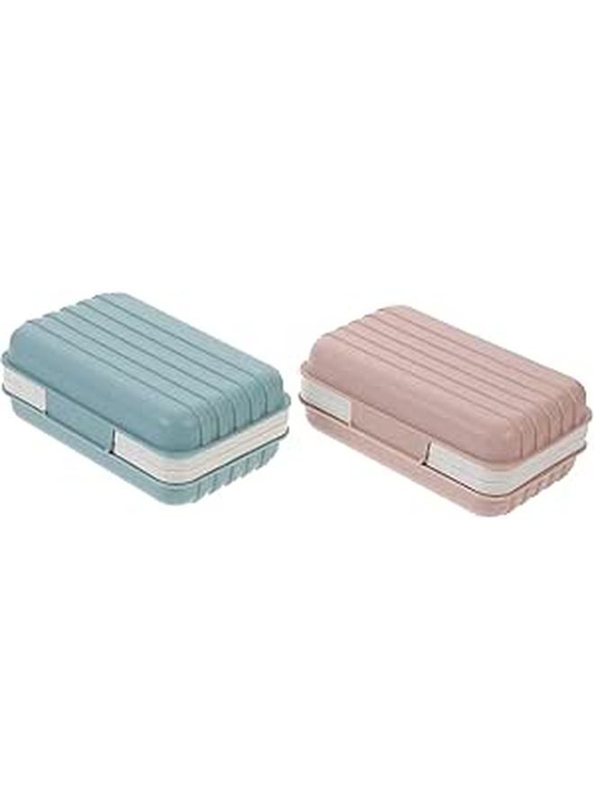 2pcs Leakproof Portable Soap Dish with Sealed Lid for Travel Camping Gym Bathroom Light Blue and Pink - Image 1