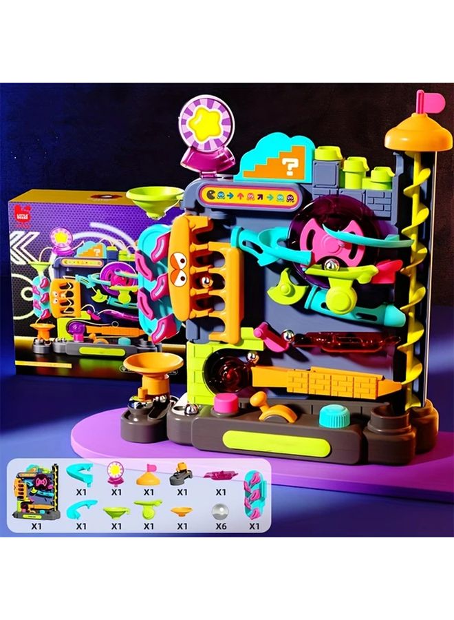 Blue Rolling Ball Toy Marble Run with Interactive Beams Gears Obstacle Course STEM Learning for Kids Hand Eye Coordination Problem Solving Focus Durable Plastic Construction Blocks for Boys Girls Ages 3 Plus - Image 1