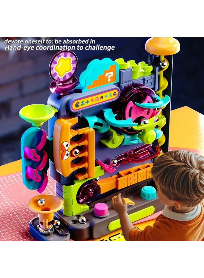 Blue Rolling Ball Toy Marble Run with Interactive Beams Gears Obstacle Course STEM Learning for Kids Hand Eye Coordination Problem Solving Focus Durable Plastic Construction Blocks for Boys Girls Ages 3 Plus - Image 2