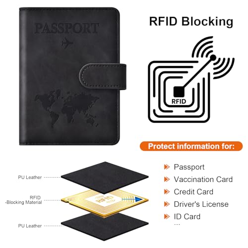 Eoehro Passport Holder for Travel Essentials, Passport Wallet Cover Case for Travel Must Haves Accessories,Passport Book Holders for Women and Men(black) - Image 4