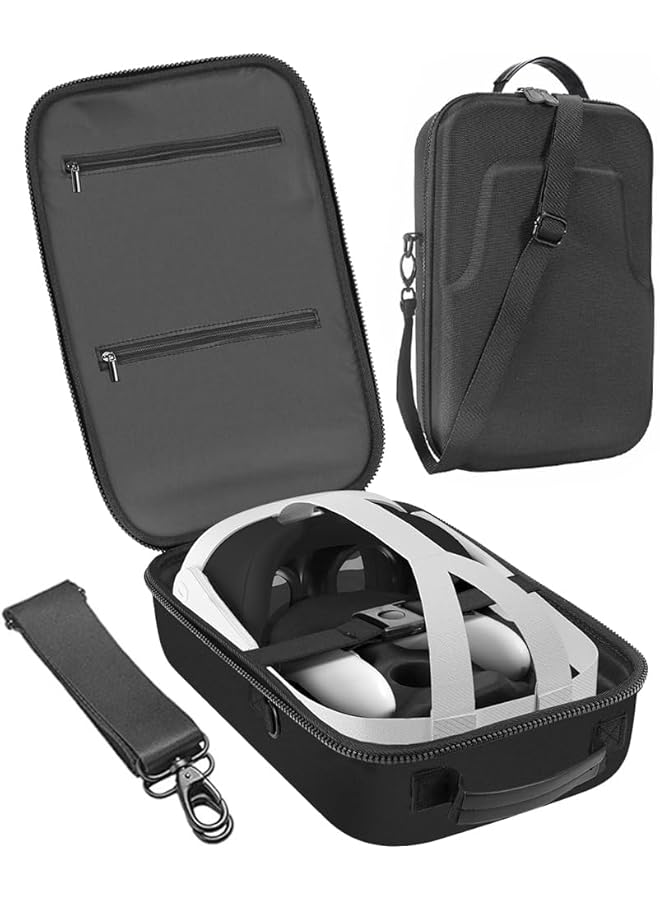 إيروريكس حقيبة سفر صلبة مطورة متوافقة مع سماعة الألعاب Oculus Quest 3 وQuest Vr وملحقات وحدات التحكم، حقيبة حمل مقاومة للماء والصدمات، حقيبة حمل سوداء، ملحقات ألعاب الواقع الافتراضي - Image 1