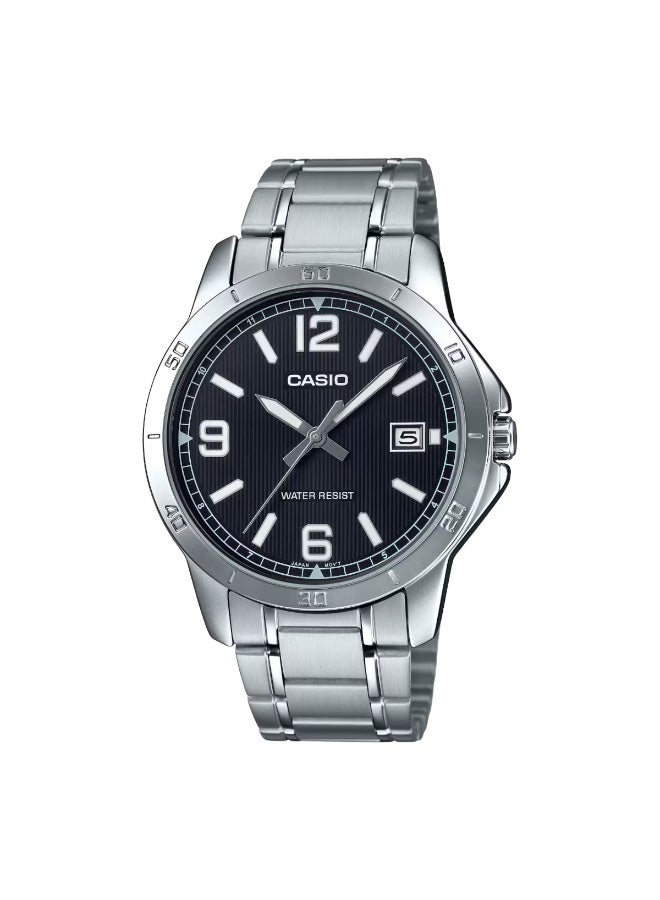 كاسيو ساعة يد بعقارب وسوار من الإستانلس ستيل طراز MTP-V004D-1B2UDF - 42 مم - فضي للرجال