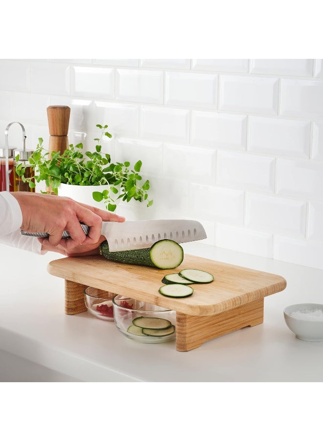 Bamboo Chopping Board 35 x 22 cm, Wooden Cutting Board with Raised Feet, Durable Kitchen Prep Board for Meat, Vegetables, Fruits, Bread & Serving, Natural Bamboo Kitchen Board - Image 4