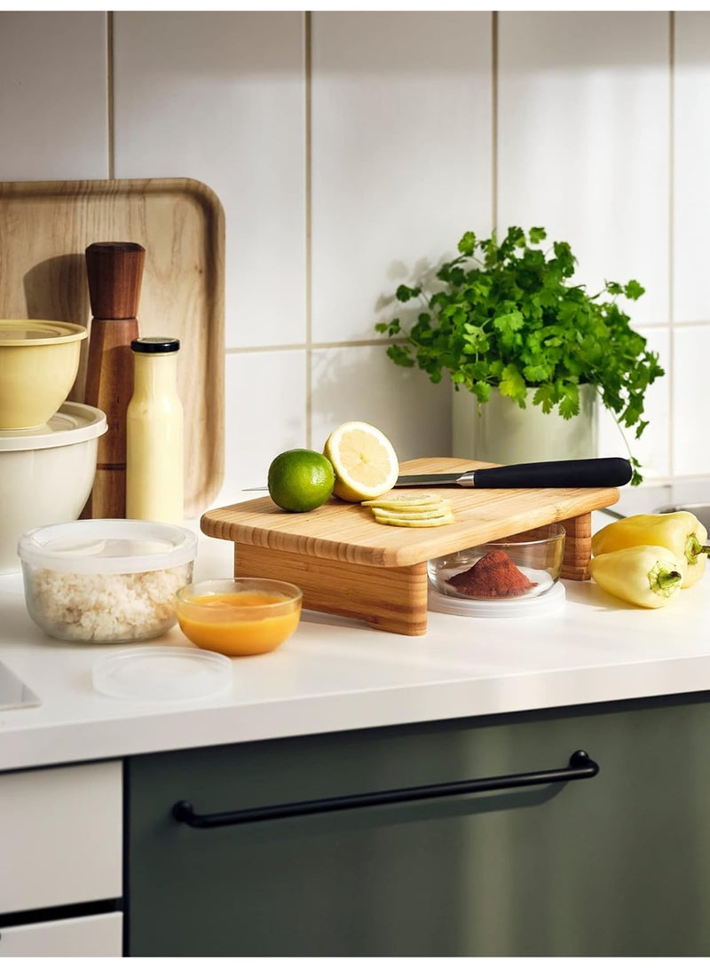 Bamboo Chopping Board 35 x 22 cm, Wooden Cutting Board with Raised Feet, Durable Kitchen Prep Board for Meat, Vegetables, Fruits, Bread & Serving, Natural Bamboo Kitchen Board - Image 5