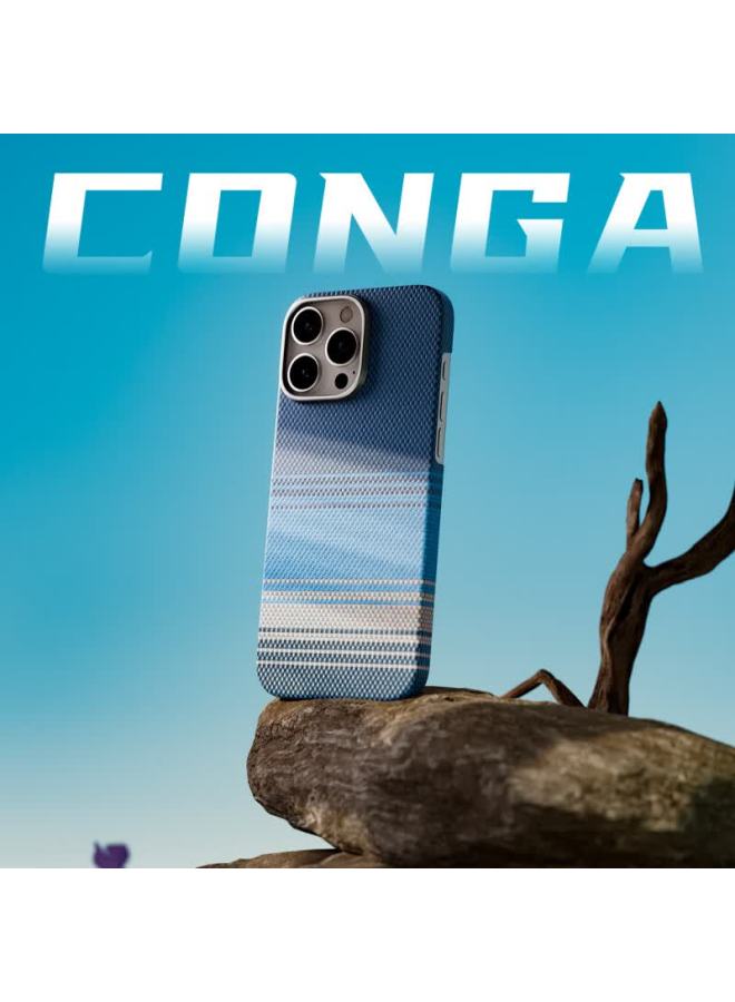 Conga Iphone 16 Pro Case, Kevlar Aramid Fiber Protective Cover, Full Protection, Ultra-thin, Shockproof, Dawn Blue Magnetic Slim Metal Ring Fire