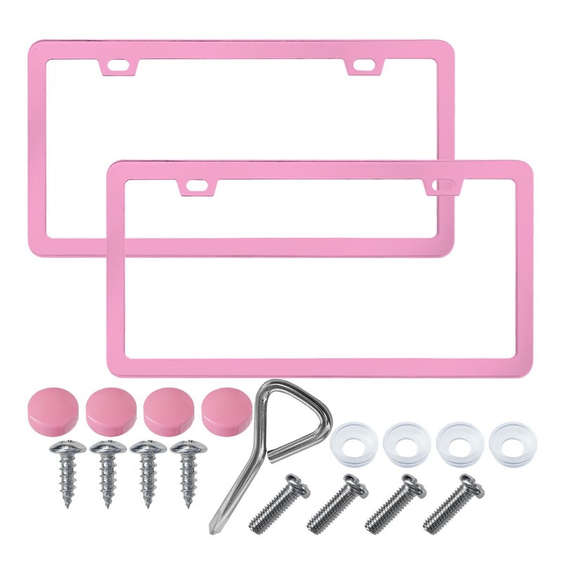 YoRise 2PCS Stainless Steel Car License Plate Frames 2 Holes License Plate Holder with Screws Caps RustProof Car Tag Frame Protector Cover Automotive Exterior Accessories Pink - Image 3