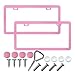 YoRise 2PCS Stainless Steel Car License Plate Frames 2 Holes License Plate Holder with Screws Caps RustProof Car Tag Frame Protector Cover Automotive Exterior Accessories Pink - Image 2