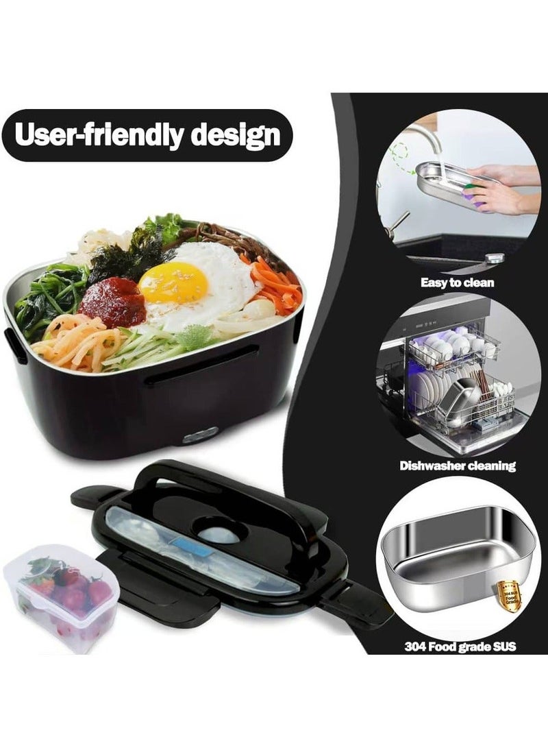Aideli Electric Lunch Box 60W, Portable Self-Heating Food Warmer for Car, Truck, Office, 1.5L Stainless Steel & 0.45L Fruit Container with Fork and Spoon, Leakproof Matte Black - Image 5