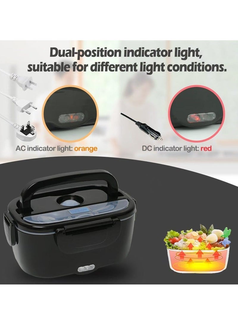 Aideli Electric Lunch Box 60W, Portable Self-Heating Food Warmer for Car, Truck, Office, 1.5L Stainless Steel & 0.45L Fruit Container with Fork and Spoon, Leakproof Matte Black - Image 4