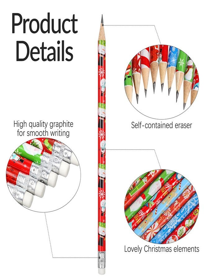 Aodaer 72 Pieces Christmas Holiday Pencils Assorted Patterns Xmas Wood Pencils with Eraser Colorful Santa Claus, Elk, Sleigh Pencils for Children, Christmas Party Supplies - Image 3